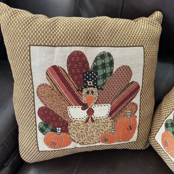 2 Mount Vernon Mills Thanksgiving Turkey Tapestry Throw Pillow - Picture 2 of 7